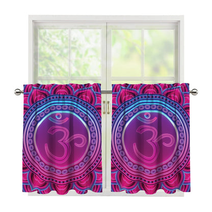 Purple And Teal Om Mandala Print Tier Curtains