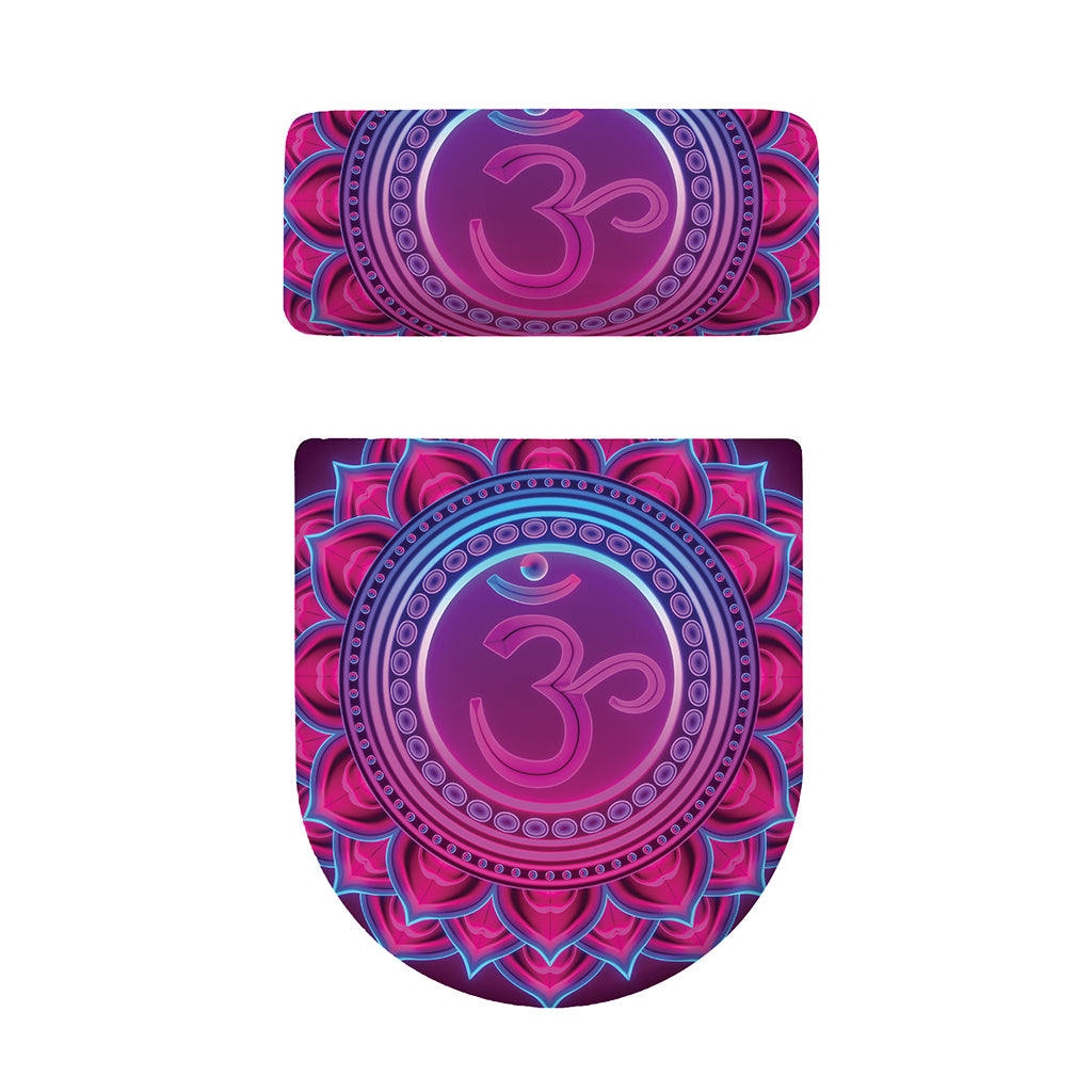 Purple And Teal Om Mandala Print Toilet Lid And Tank Cover Set
