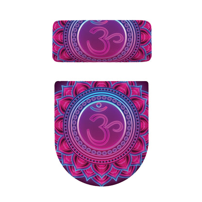 Purple And Teal Om Mandala Print Toilet Lid And Tank Cover Set