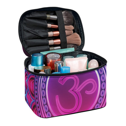 Purple And Teal Om Mandala Print Travel Makeup Bag