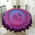 Purple And Teal Om Mandala Print Waterproof Round Tablecloth