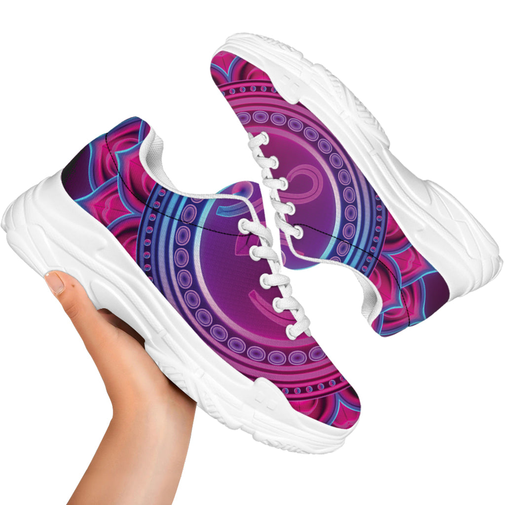 Purple And Teal Om Mandala Print White Chunky Shoes