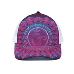 Purple And Teal Om Mandala Print White Mesh Trucker Cap