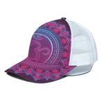 Purple And Teal Om Mandala Print White Mesh Trucker Cap