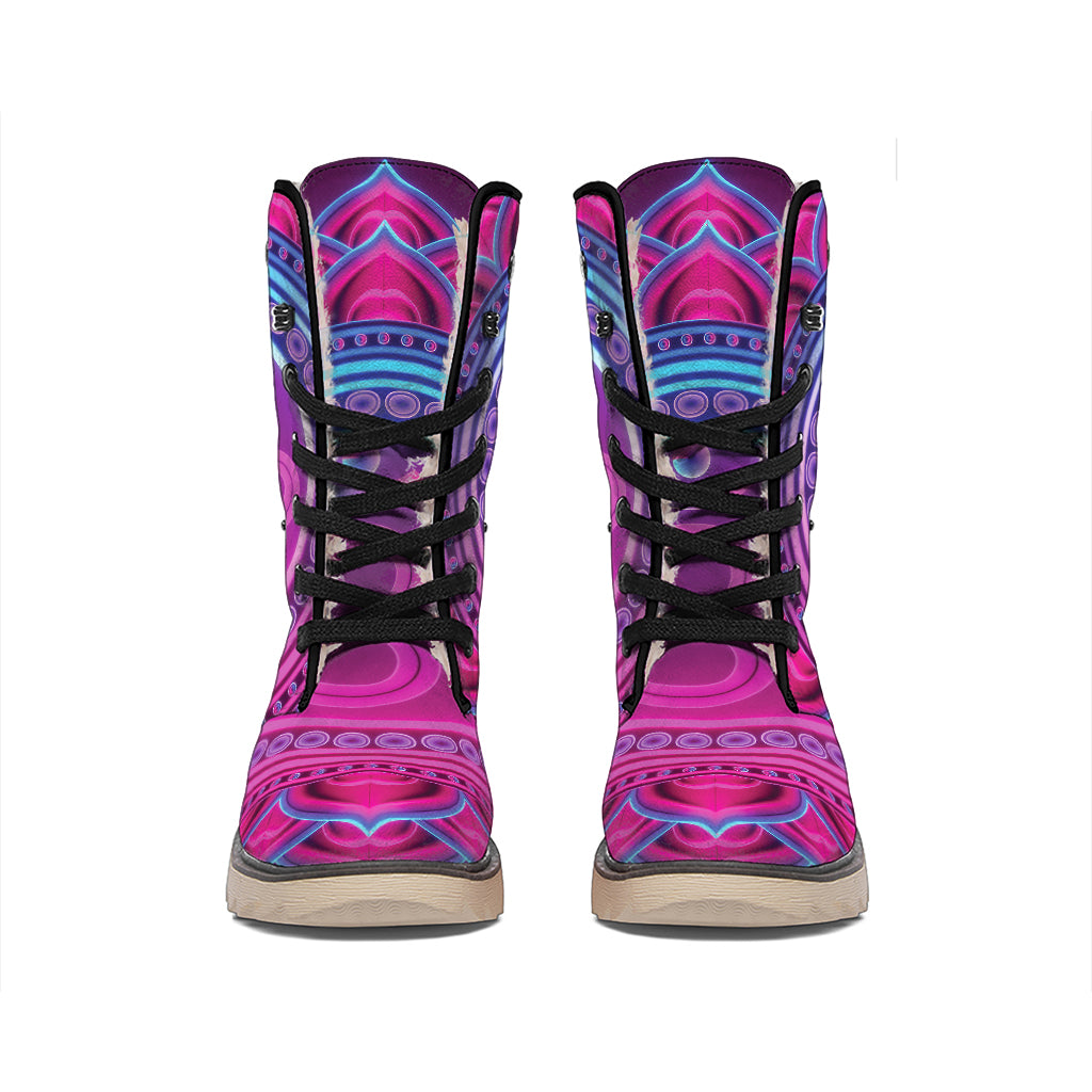Purple And Teal Om Mandala Print Winter Boots