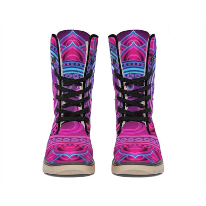 Purple And Teal Om Mandala Print Winter Boots