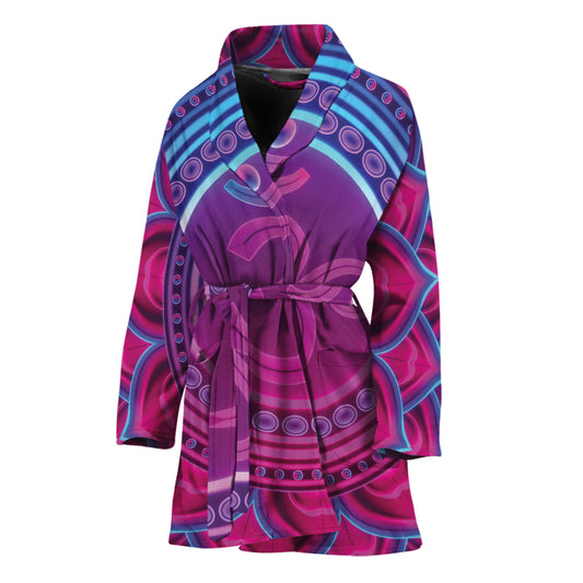 Purple And Teal Om Mandala Print Women's Bathrobe