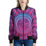 Purple And Teal Om Mandala Print Women's Bomber Jacket