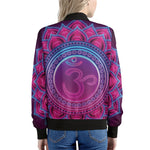 Purple And Teal Om Mandala Print Women's Bomber Jacket