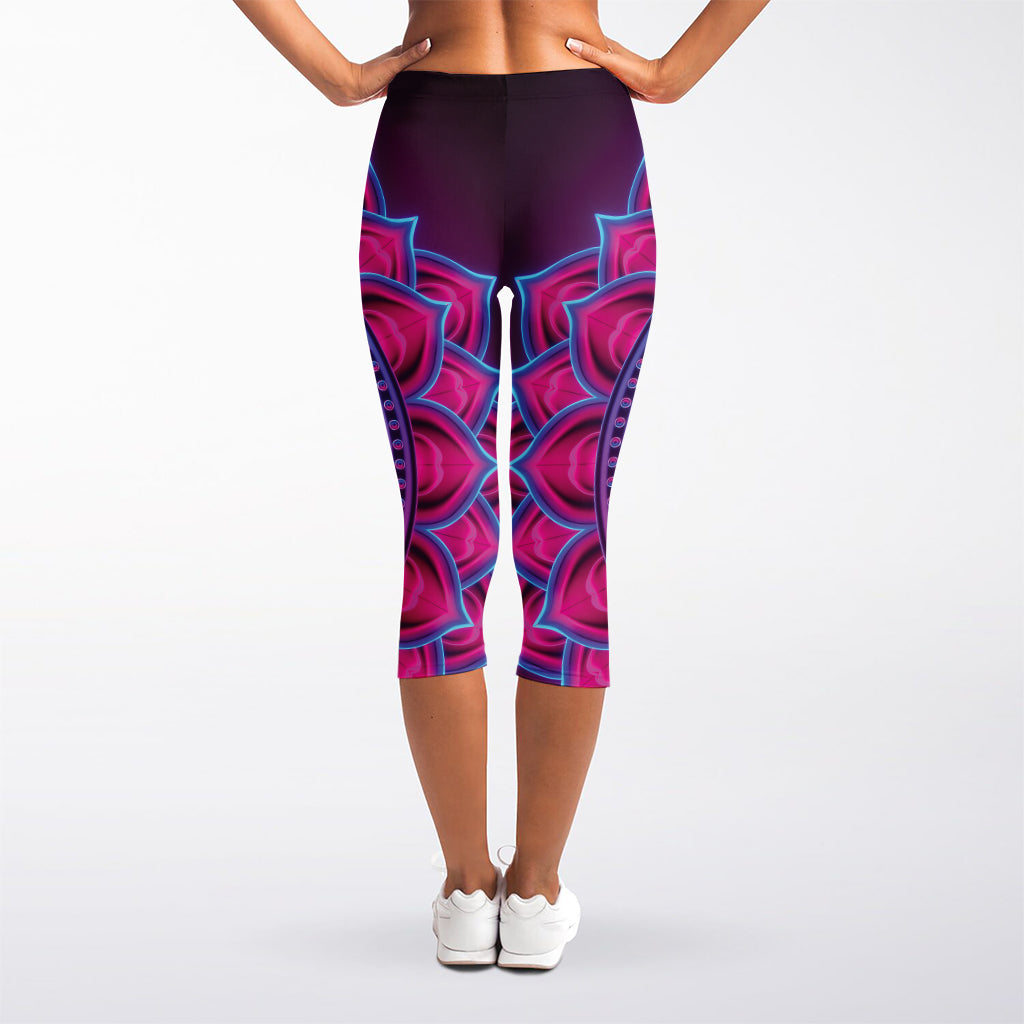 Purple And Teal Om Mandala Print Women's Capri Leggings
