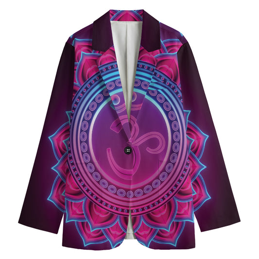 Purple And Teal Om Mandala Print Women's Cotton Blazer