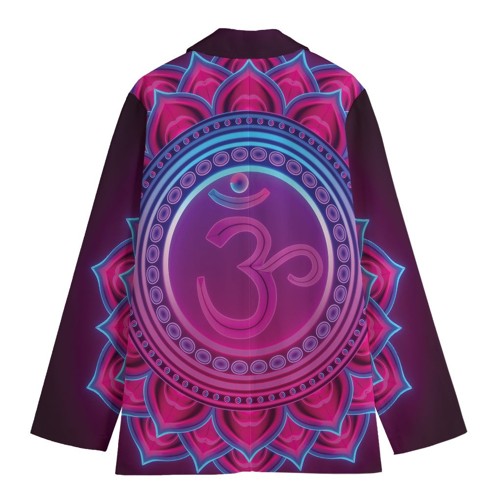 Purple And Teal Om Mandala Print Women's Cotton Blazer