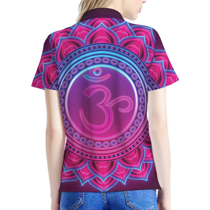 Purple And Teal Om Mandala Print Women's Polo Shirt