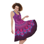 Purple And Teal Om Mandala Print Women's Sleeveless Dress