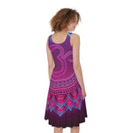 Purple And Teal Om Mandala Print Women's Sleeveless Dress