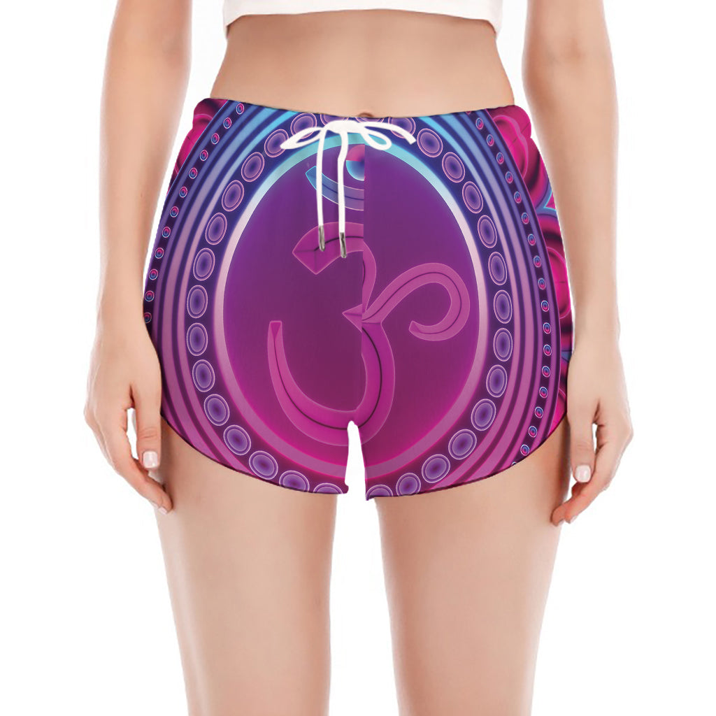 Purple And Teal Om Mandala Print Women's Split Running Shorts