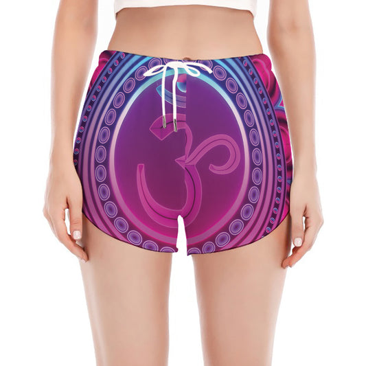 Purple And Teal Om Mandala Print Women's Split Running Shorts