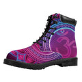 Purple And Teal Om Mandala Print Padded Collar Lace Up Boots