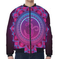 Purple And Teal Om Mandala Print Zip Sleeve Bomber Jacket