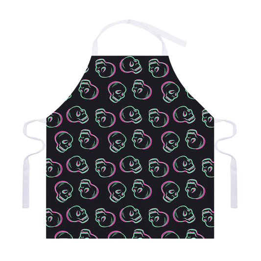 Purple And Teal Skull Pattern Print Adjustable Apron