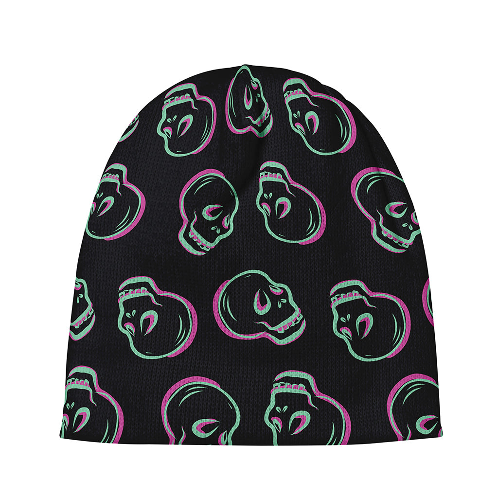 Purple And Teal Skull Pattern Print Beanie