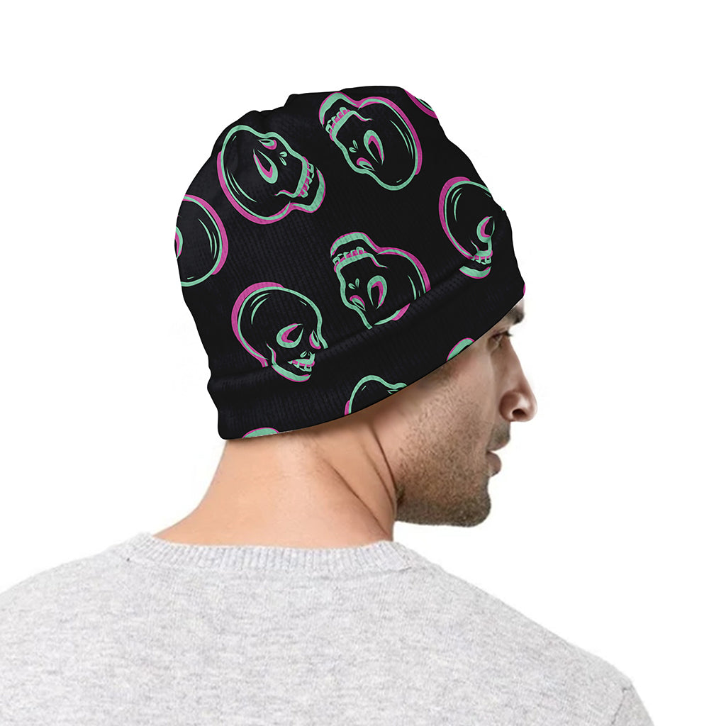 Purple And Teal Skull Pattern Print Beanie
