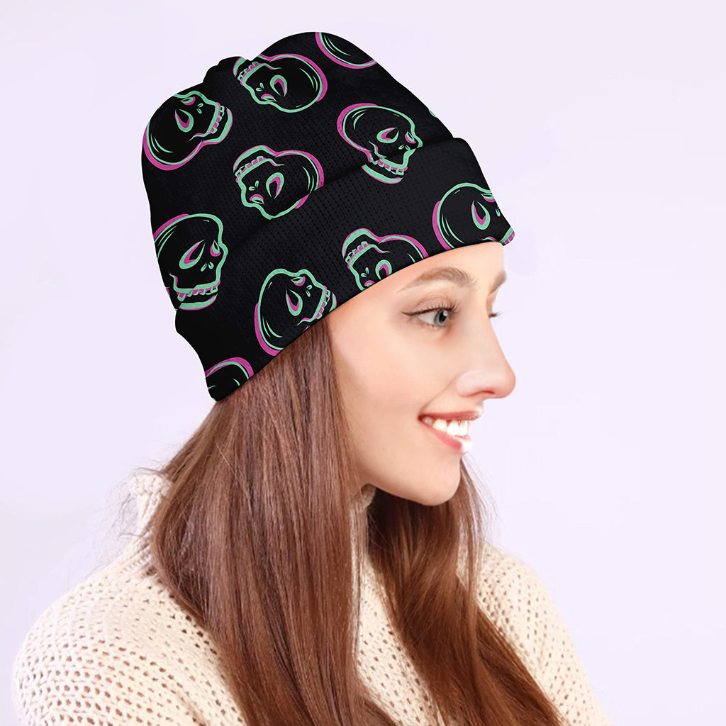 Purple And Teal Skull Pattern Print Beanie