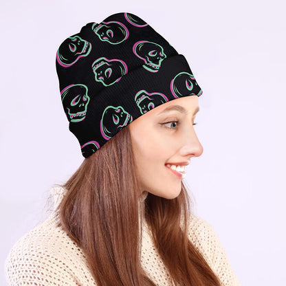 Purple And Teal Skull Pattern Print Beanie