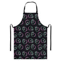 Purple And Teal Skull Pattern Print Bib Apron With Pocket