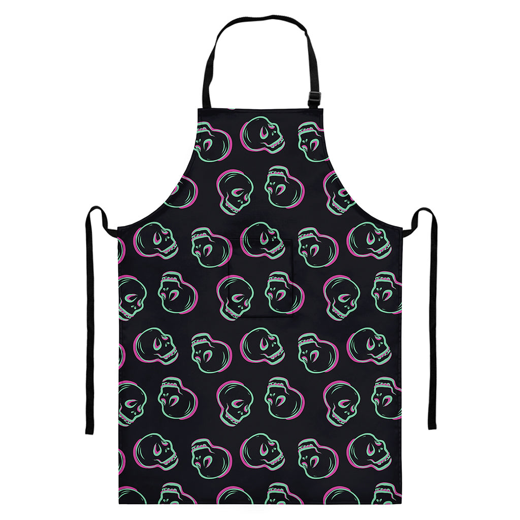 Purple And Teal Skull Pattern Print Bib Apron With Pocket