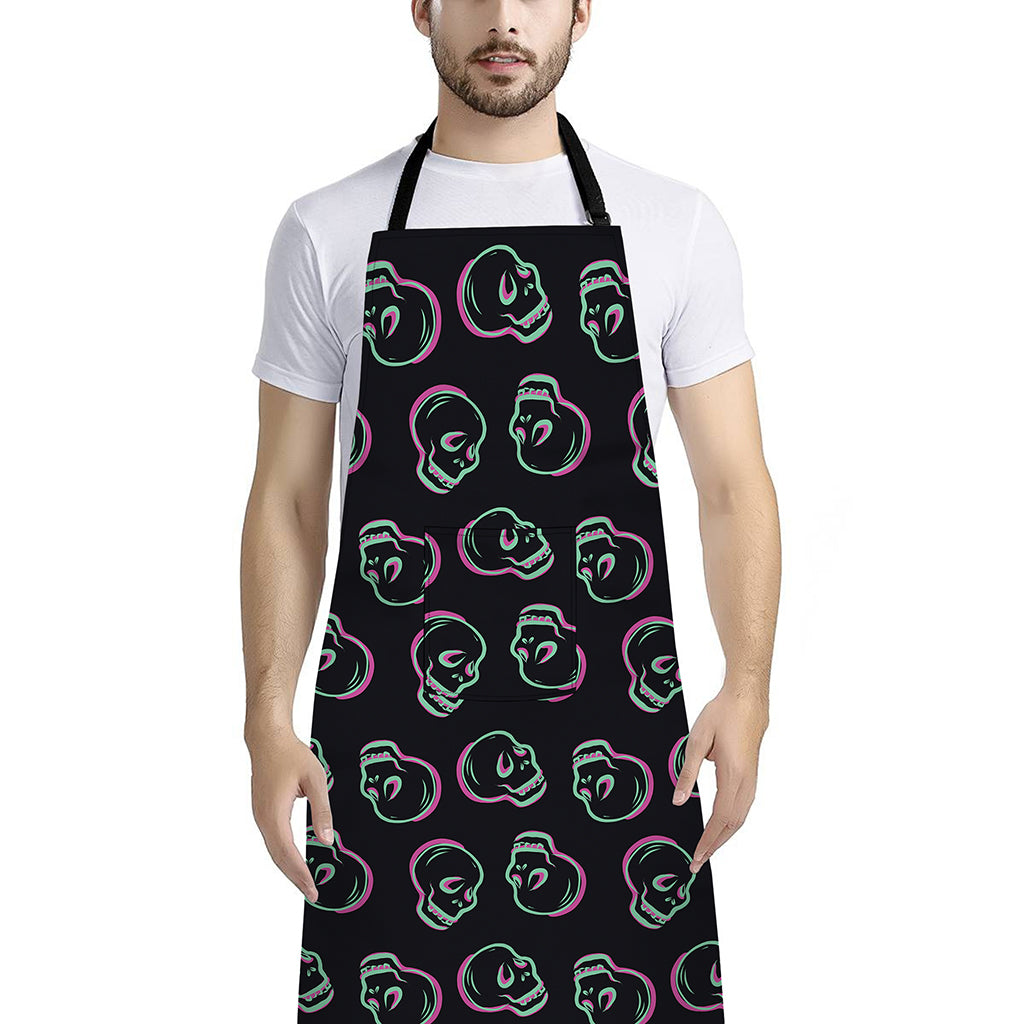 Purple And Teal Skull Pattern Print Bib Apron With Pocket