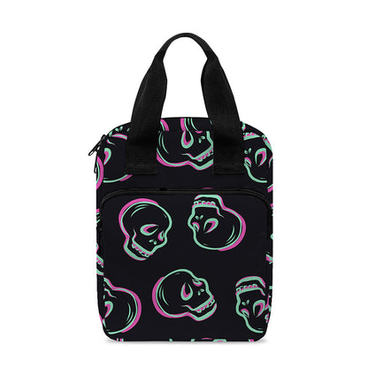 Purple And Teal Skull Pattern Print Bible Tote Bag