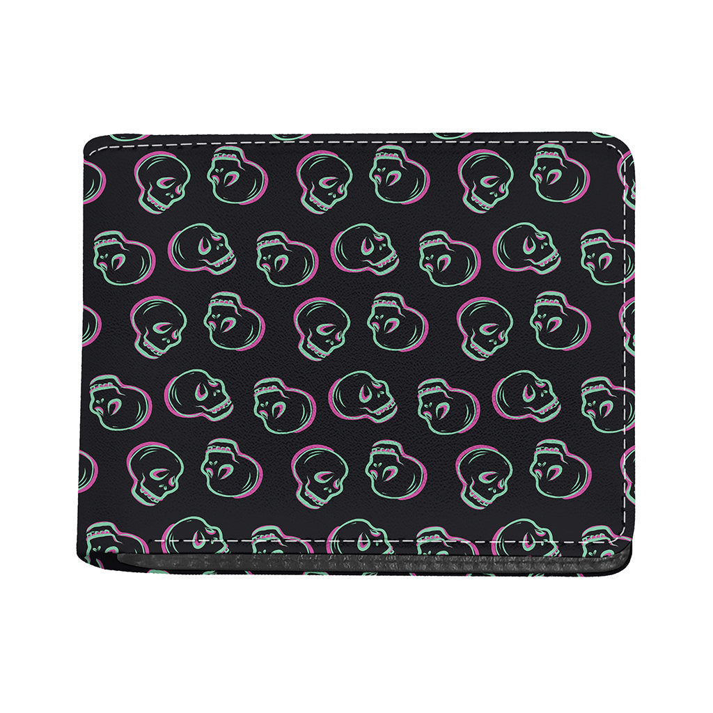 Purple And Teal Skull Pattern Print Bifold Wallet