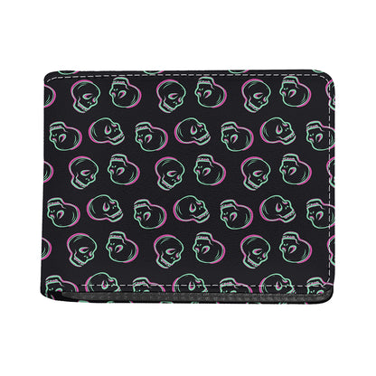 Purple And Teal Skull Pattern Print Bifold Wallet