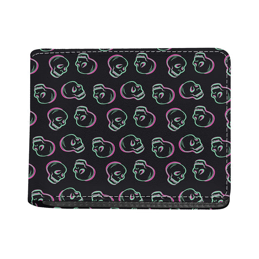 Purple And Teal Skull Pattern Print Bifold Wallet