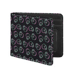 Purple And Teal Skull Pattern Print Bifold Wallet