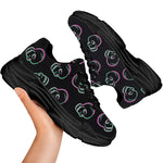 Purple And Teal Skull Pattern Print Black Chunky Shoes