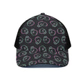 Purple And Teal Skull Pattern Print Black Mesh Trucker Hat