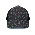 Purple And Teal Skull Pattern Print Black Mesh Trucker Cap