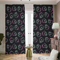 Purple And Teal Skull Pattern Print Dimout Pencil Pleat Curtains