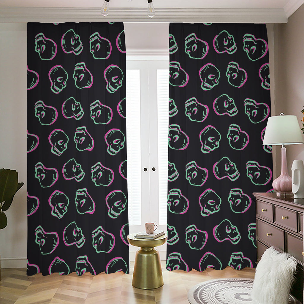 Purple And Teal Skull Pattern Print Blackout Pencil Pleat Curtains