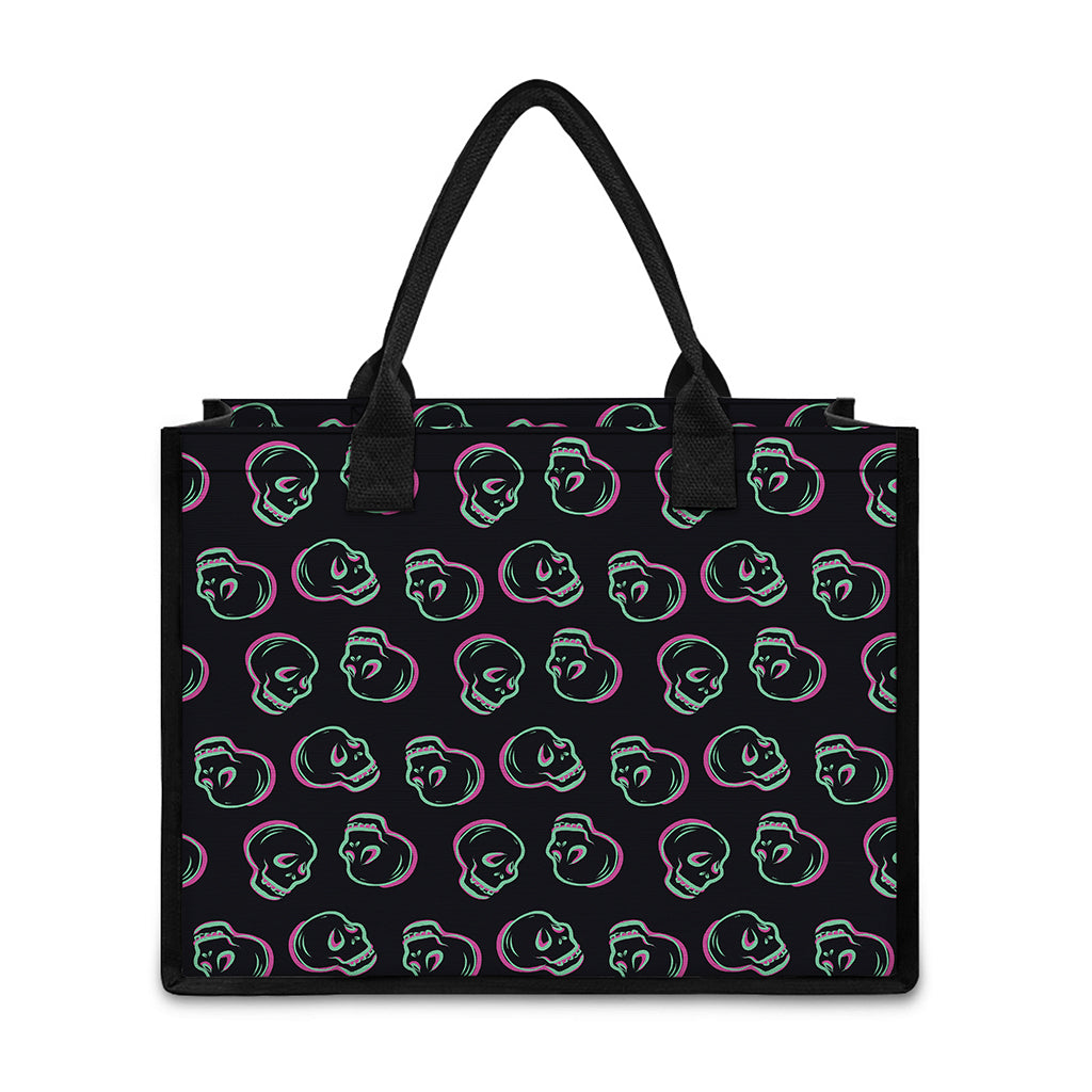 Purple And Teal Skull Pattern Print Canvas Tote Bag