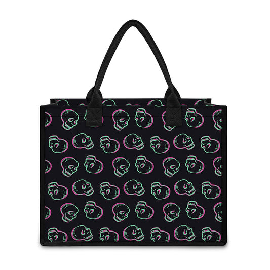 Purple And Teal Skull Pattern Print Canvas Tote Bag
