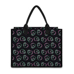 Purple And Teal Skull Pattern Print Canvas Tote Bag