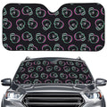 Purple And Teal Skull Pattern Print Car Windshield Sun Shade