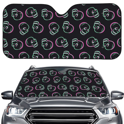 Purple And Teal Skull Pattern Print Car Windshield Sun Shade