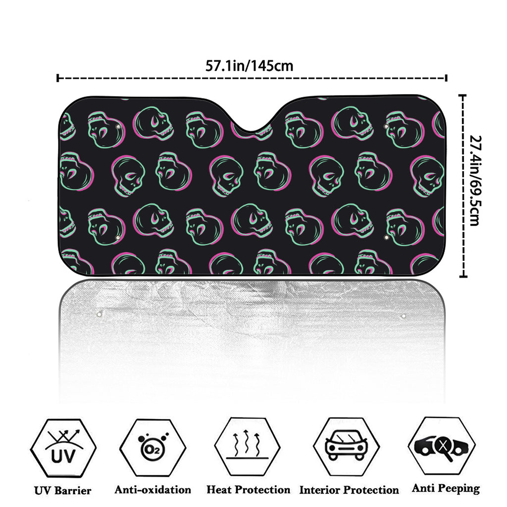 Purple And Teal Skull Pattern Print Car Windshield Sun Shade