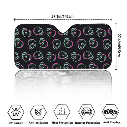 Purple And Teal Skull Pattern Print Car Windshield Sun Shade