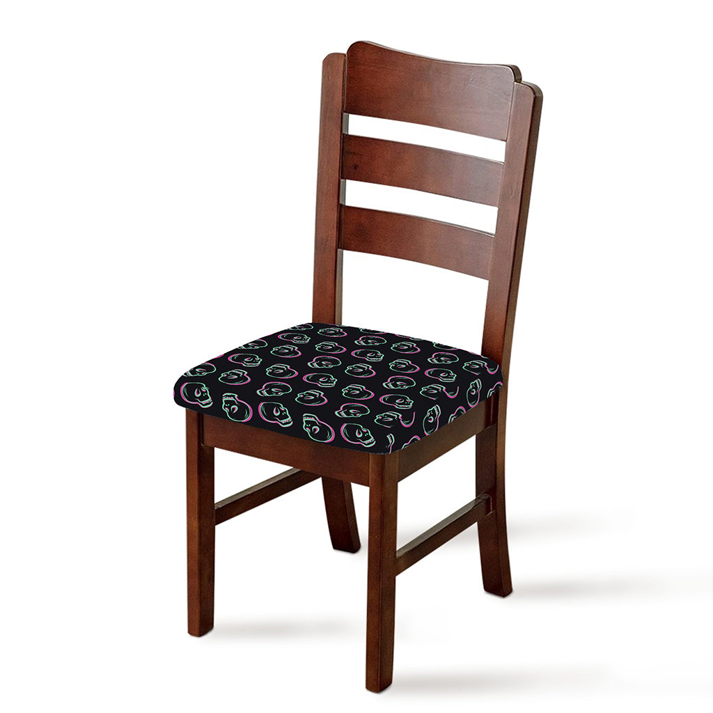 Purple And Teal Skull Pattern Print Chair Cushion Cover