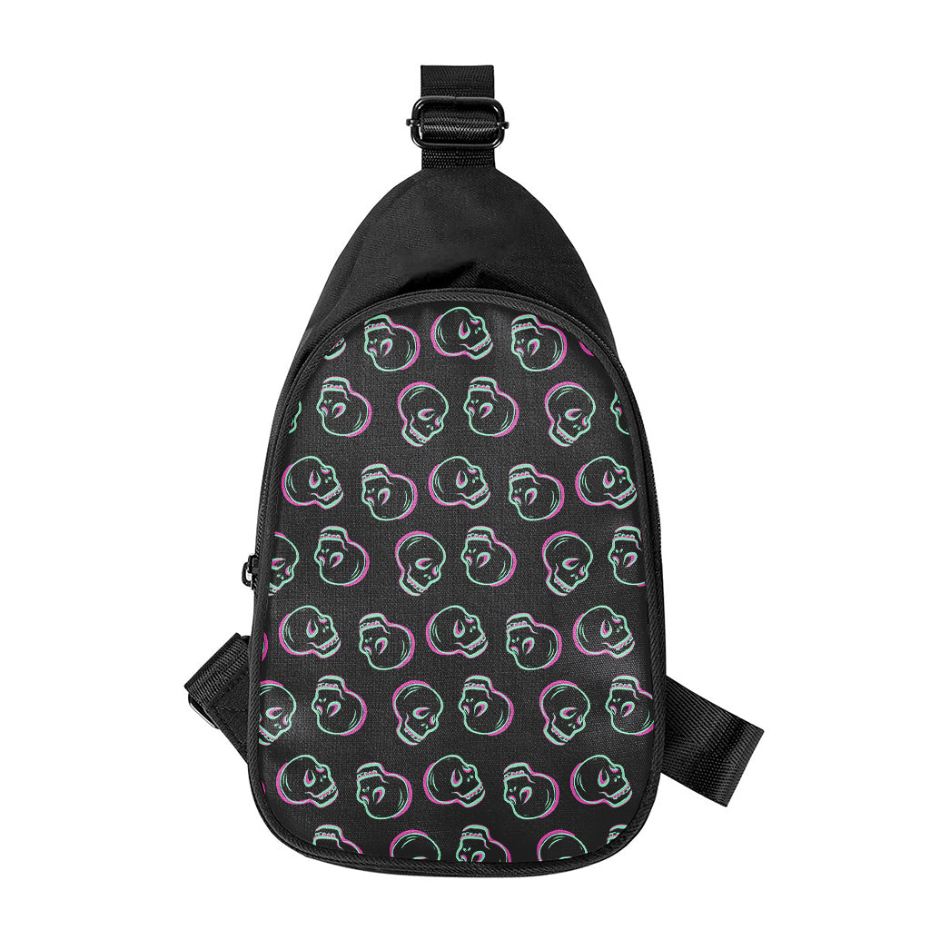 Purple And Teal Skull Pattern Print Chest Bag